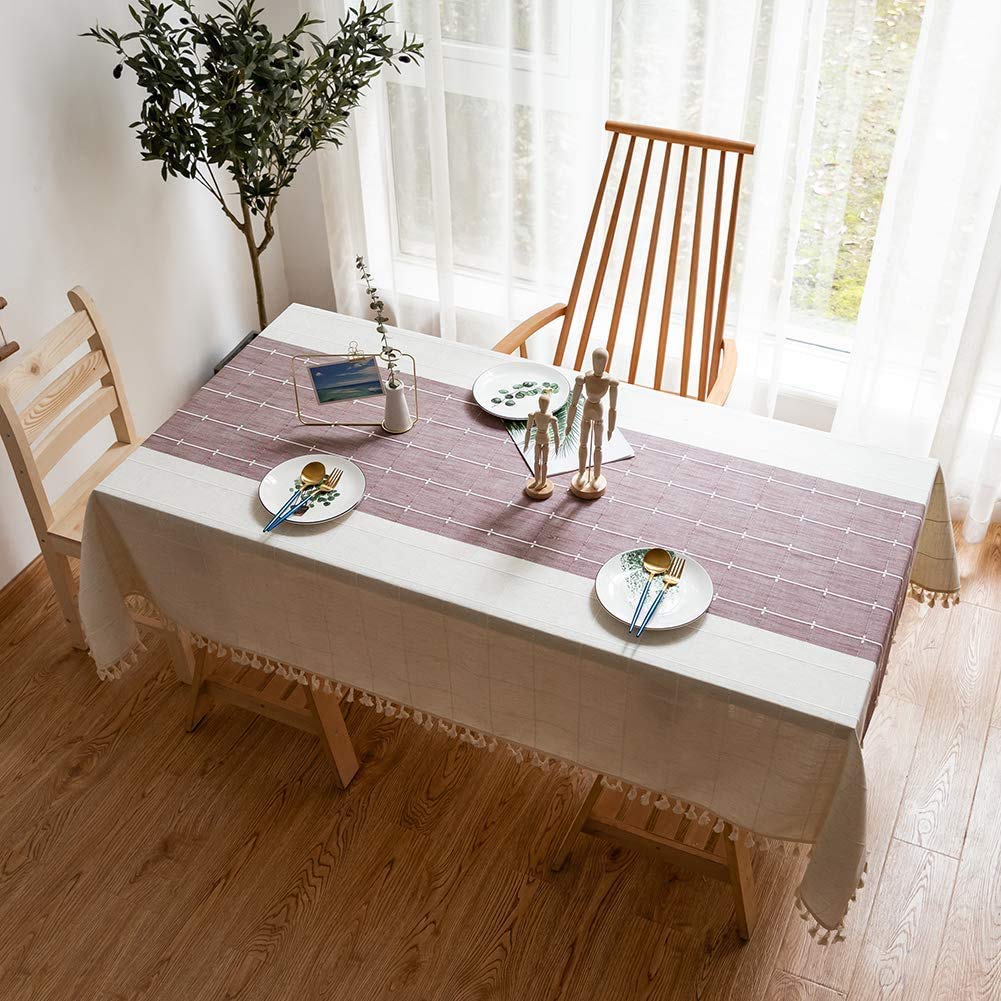 AMCER Tablecloth for Dining 90x200cm, Tablecloths Cotton Linen Anti fading Anti wrinkle Antifading Durable, For Indoor or Outdoor Tabletop Decor - Red