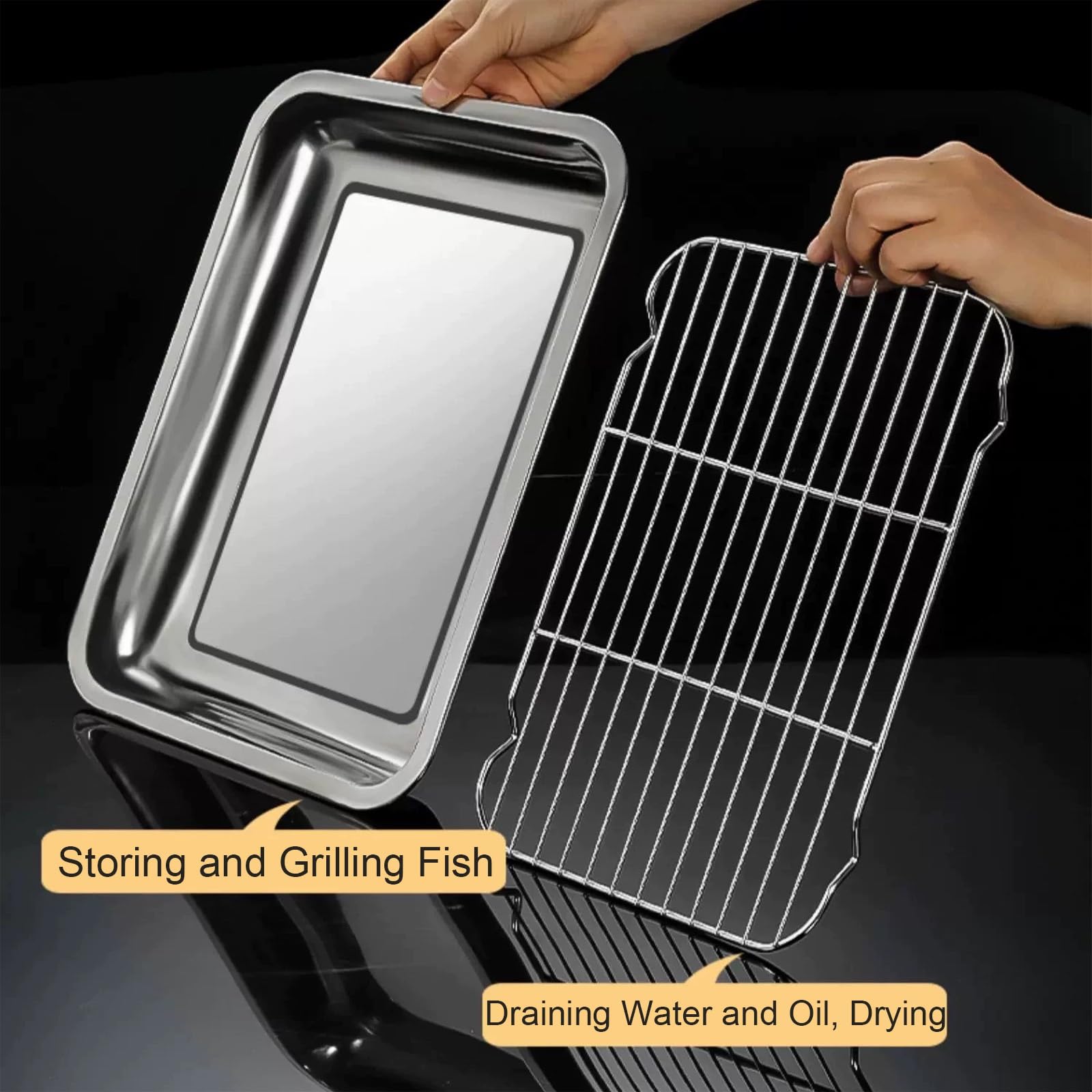 Bandejas de acero inoxidable para hornear con rejilla de alambre, perfectas para drenar aceite, cocinar albóndigas al vapor y descongelar mariscos, bandeja de metal duradera para cocinar de forma