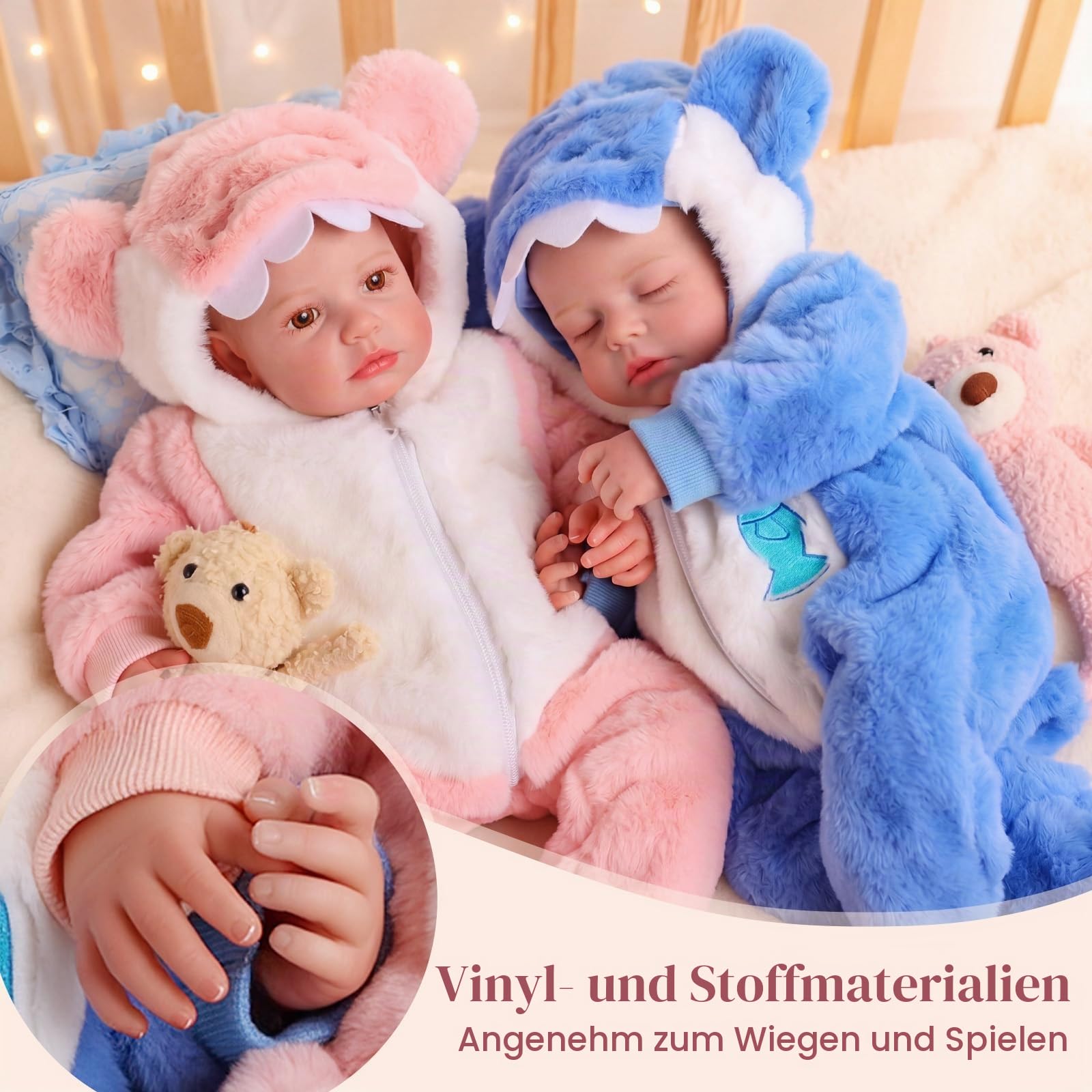 BABESIDE Puppe Reborn Baby Mädchen Zwillinge, 20 inch Vinyle Baby Doll Puppen with Stoffkörper, Baby Puppe ab 3+ Jahre mit Bausatz, Lebensechte Babypuppen wie Echt, Realistische Puppe Weichkörper