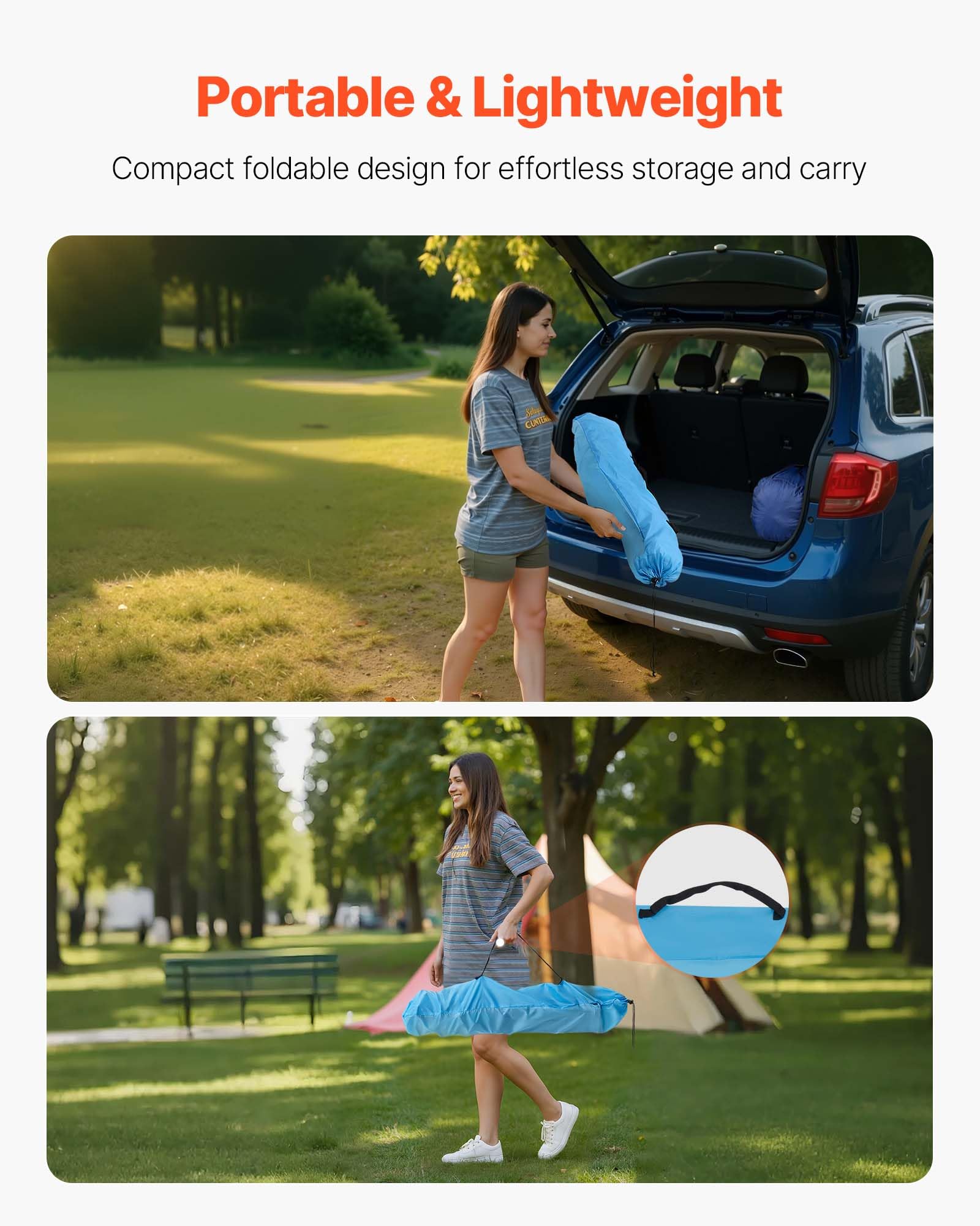 VEVOR Tavolo da Campeggio Pieghevole in Tessuto Oxford 600D Impermeabile, Tavolo da Picnic Portatile e Leggero per Esterni con 4 Portabicchieri e Borsa per Trasporto, per Picnic in Campeggio, Blu