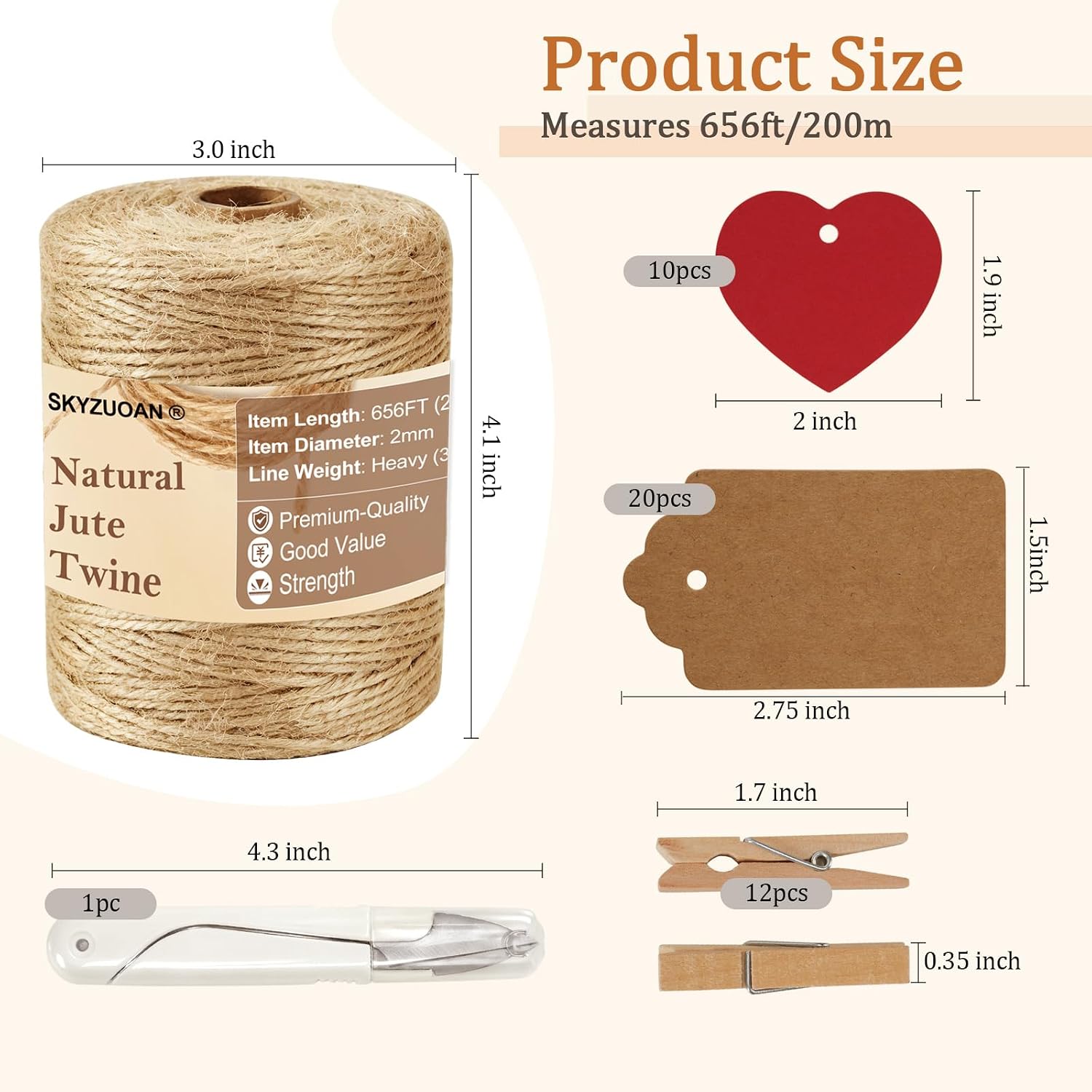 656 ft Natural Jute Twine Kit 5-Pack, 2mm 3-Ply Sisal Hemp Craft String image 3