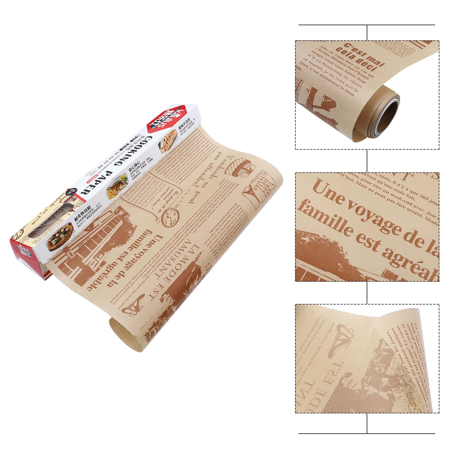 Papel para Hornear Antigrasa de 2 Rollos Marrón, Herramienta de Cocina para Mantener la Integridad de Alimentos y Evitar Contacto Superficies en Cocina Casera