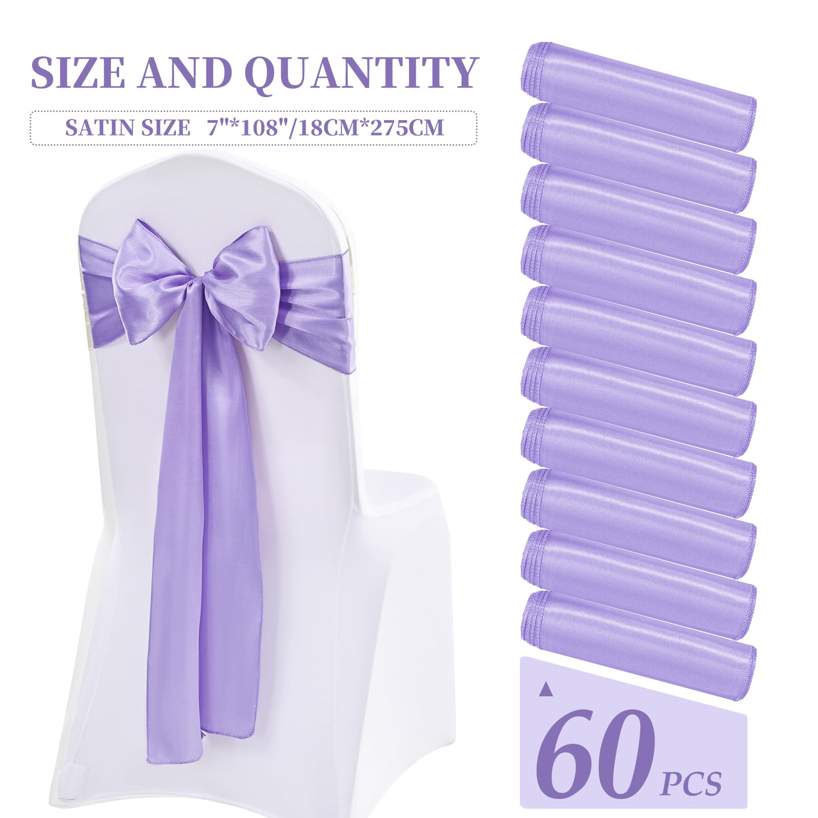 60 fasce in raso per sedie, color lavanda, decorative, per matrimoni, ricevimenti, feste, hotel, casa, cucina (lavanda)