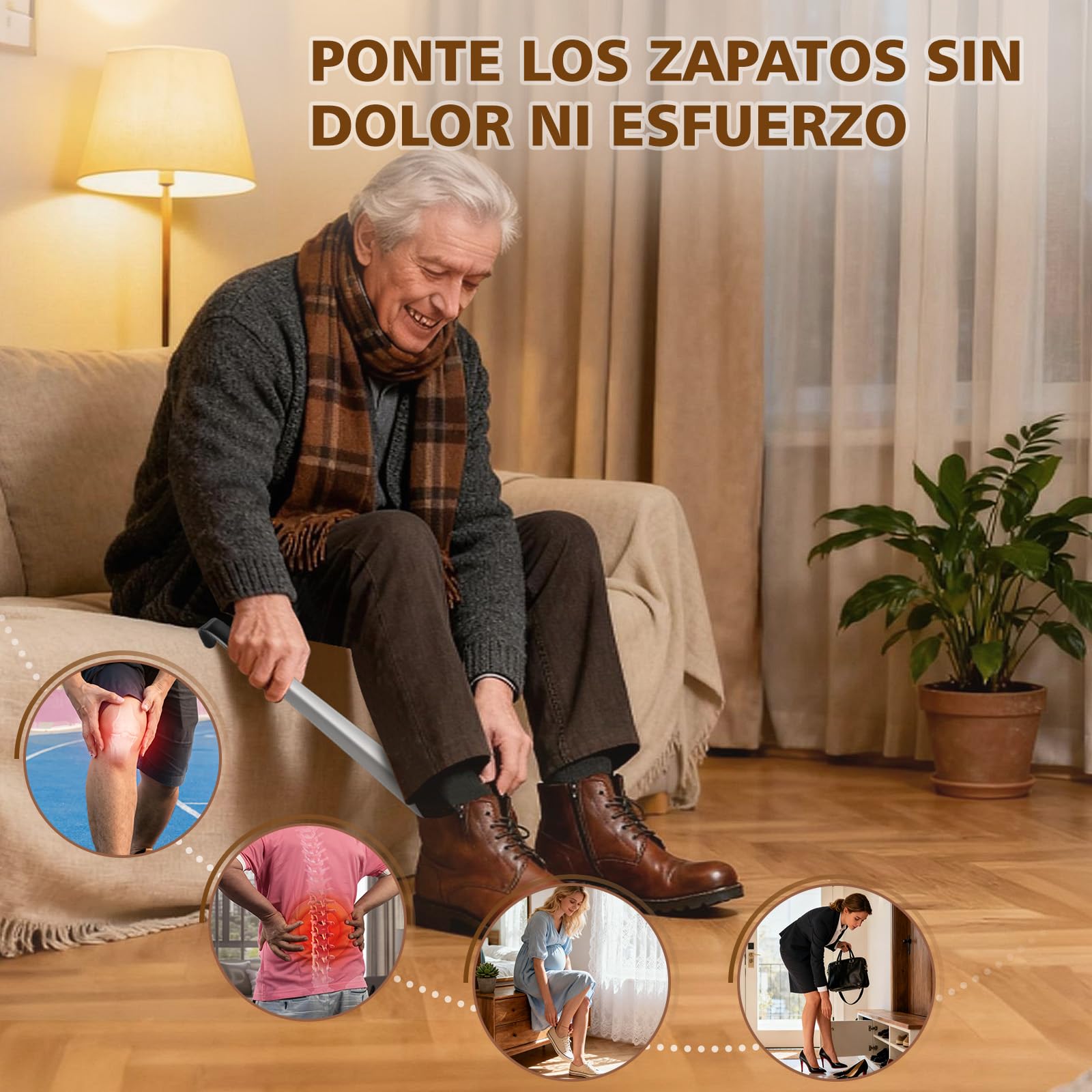 ZOMAKE Calzador de Zapatos Largo 42 cm Metálico, Set de 2, para Personas Mayores y Embarazadas
