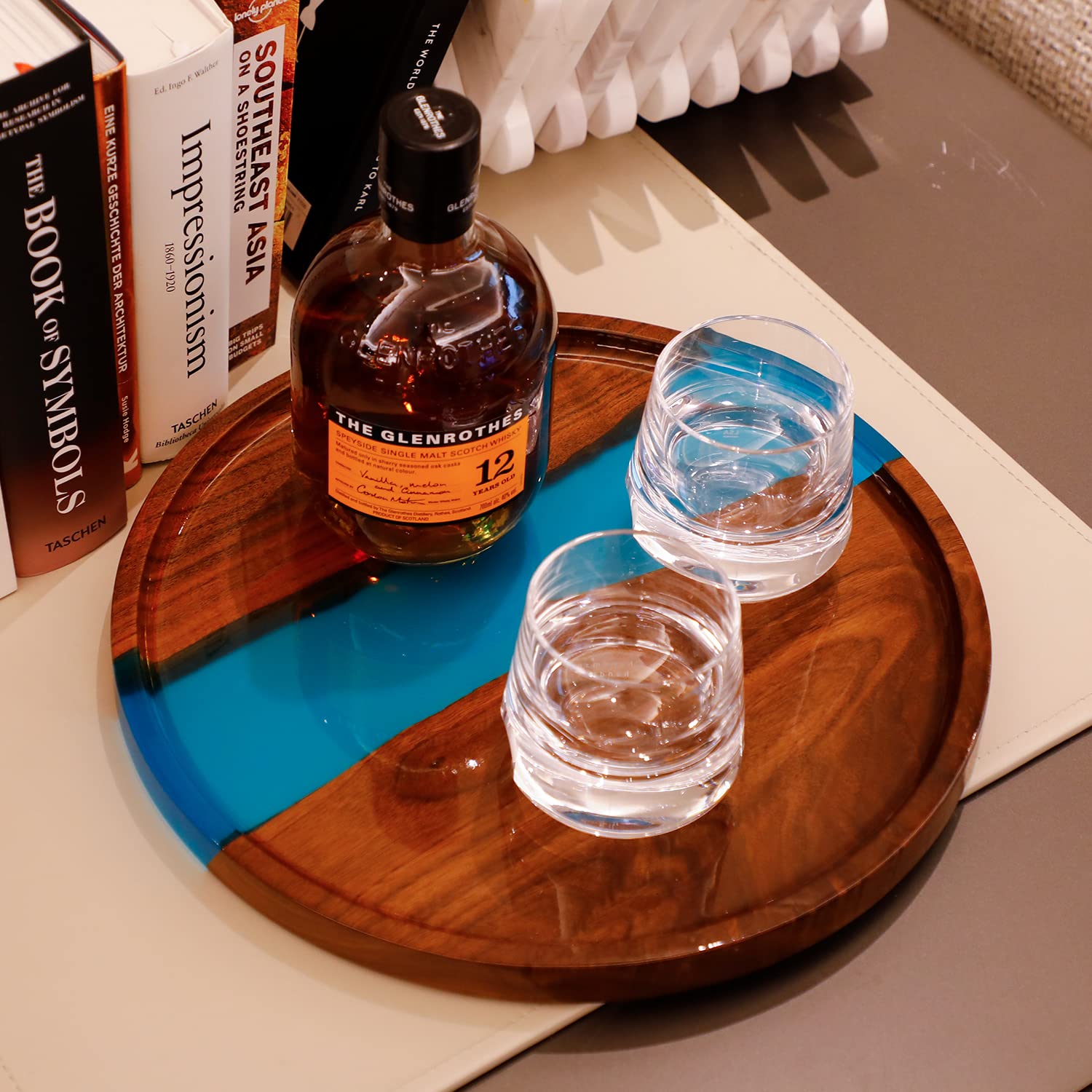 simesove Resin Serving Tray Creative Walnut Home Decor Catchall Tray Nordic Style Jewelry Tray Solid Wooden Decorative Tray