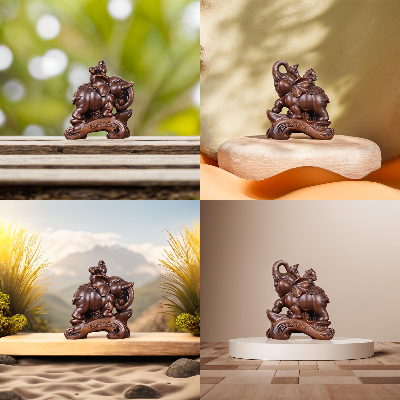 Elefante Statua di Elefante,Ricchezza Figurina Fortunata Perfetto per la casa,Elefante Ornamenti Scultura in Mobili Portico Scrivania Decorazione Artigianato,A B-20×10×22cm