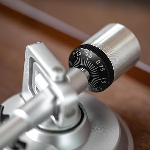 Miniatura 8 de KORUS - Tocadiscos con altavoces externos, tocadiscos Bluetooth, tocadiscos de transmisión por correa de 2 velocidades, contrapeso ajustable,