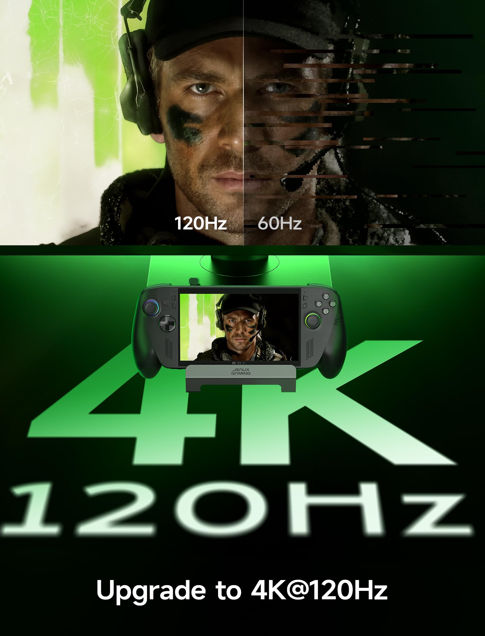 JSAUX 6-w-1 stacja dokująca 4K@120Hz dla Steam Deck ROG Xbox Ally/Xbox Ally X/Valve Steam Deck/OLED/ASUS ROG Ally X/Lenovo Legion go S/2, stacja dokująca z HDMI 2.1, 1Gbps Ethernet, 3 x USB 3.0, 100W