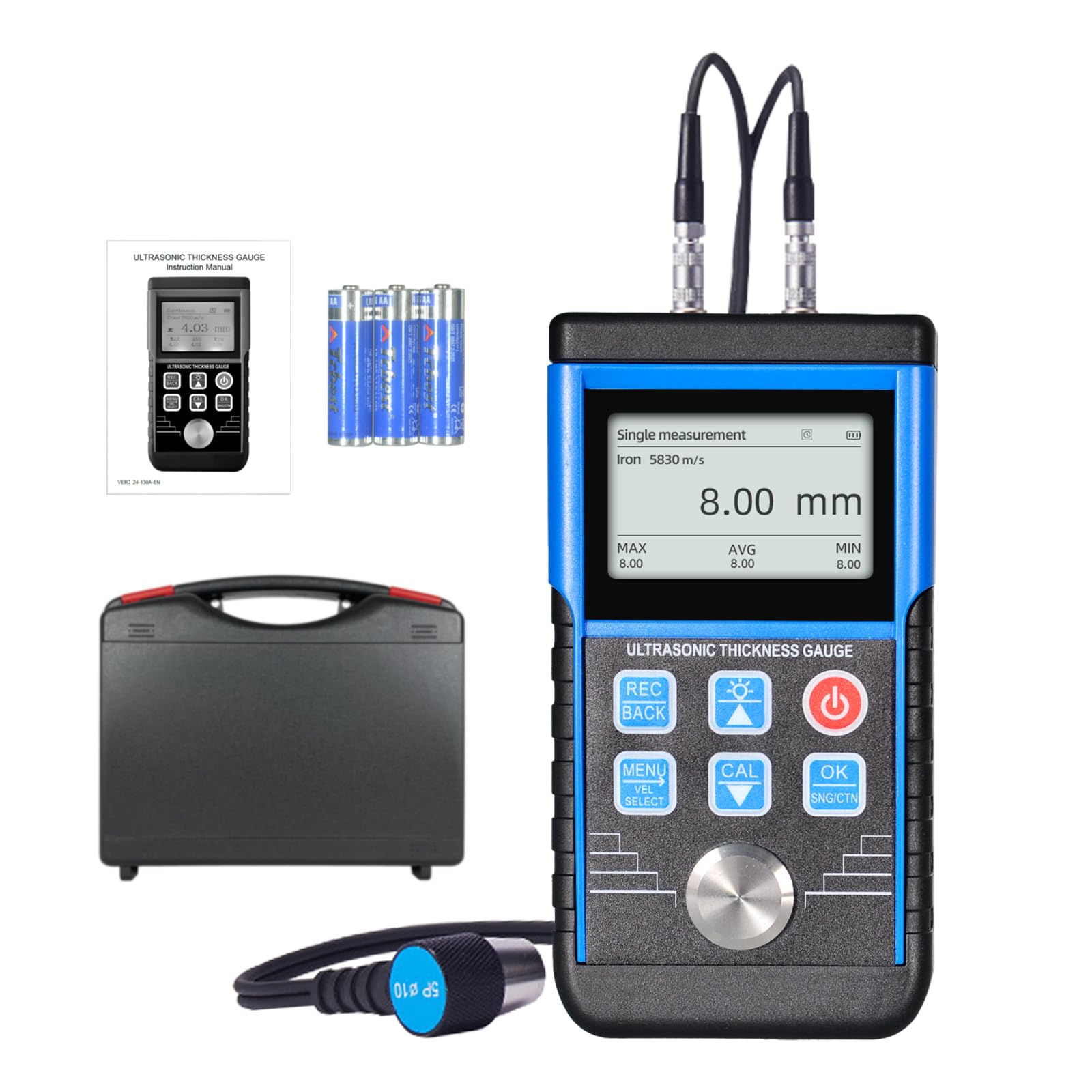 Medidor de espesor ultrasónico de 0,8 a 500 mm, de alta precisión, medidor de espesor de metal de 0,01 mm, dispositivo ZfP, medidor industrial de mano, con autocalibración, memoria de datos, sonda