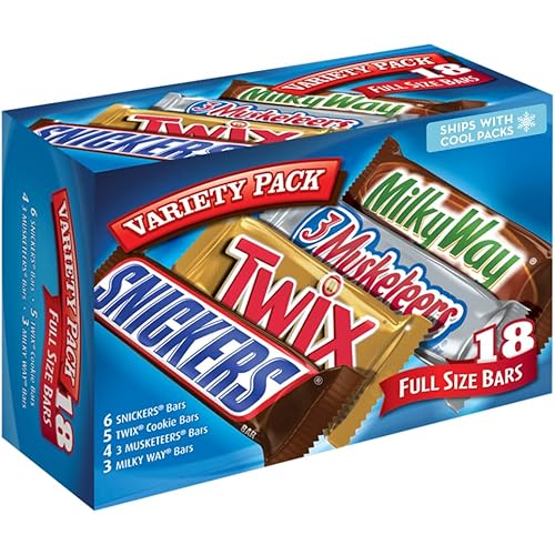 SNICKERS, TWIX, MILKY WAY & 3 MUSKETEERS Individually Wrapped Variety Pack Full Size Milk Chocolate Candy Bars Bulk Assortment, 33.31 oz, 18 Bars