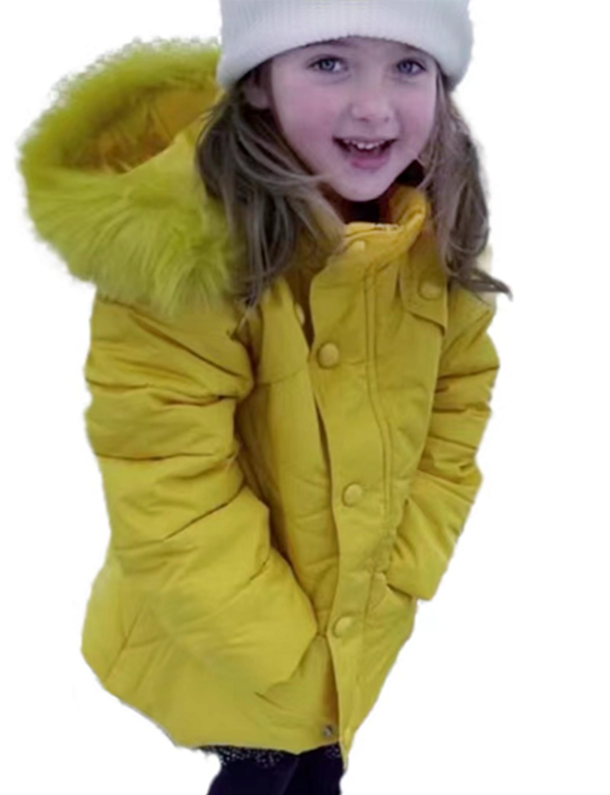 Photo 1 of **STOICK PHOTO FOR REFERENCE ONLY**Miss Bei Girls' Puffer Down Coat Winter Jacket Parka Down Coat Overcoat with Fur Hood pure yellow 130CM