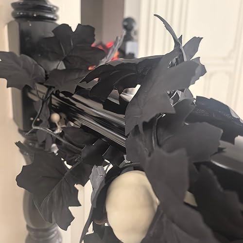 Miniatura 7 de Guirnalda artificial de otoño con hojas de arce, calabazas y bayas, guirnalda de otoño negra de 7 pies para Acción de Gracias, chimenea de chimenea,