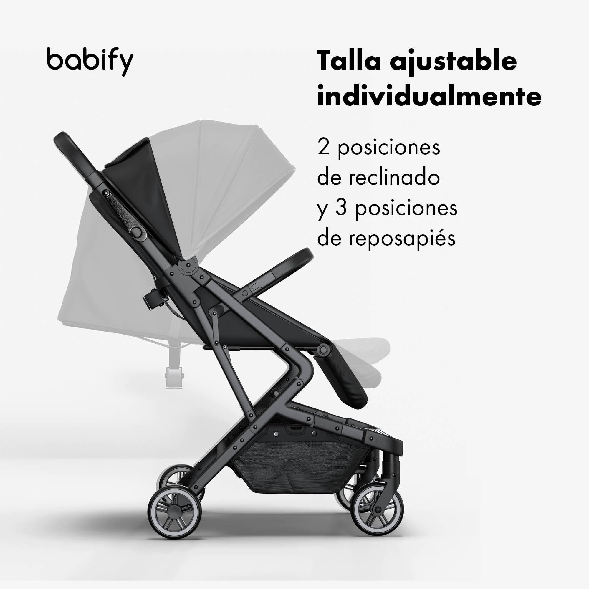 Babify Carrito Bebe Urban Ease - Desde Nacimiento a 4 Años (22 kg), Plegado con Una Mano, Reclinable, Reposapiés Ajustable, Revestimiento Extraíble, Cesta, Capota con Ventana, Silla Ligera, Negro