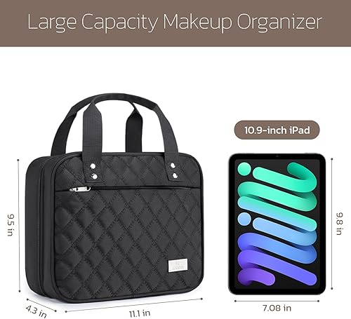 Miniatura 3 de Neceser de viaje para mujer con gancho para colgar, organizador de maquillaje de viaje extra grande con bolsa transparente desmontable, adecuado