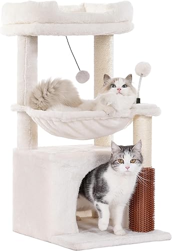 Árbol para gatos pequeños de 32 pulgadas para gatos grandes, torre para gatos adultos con poste rascador, hamaca grande de 15.7 pulgadas y auto