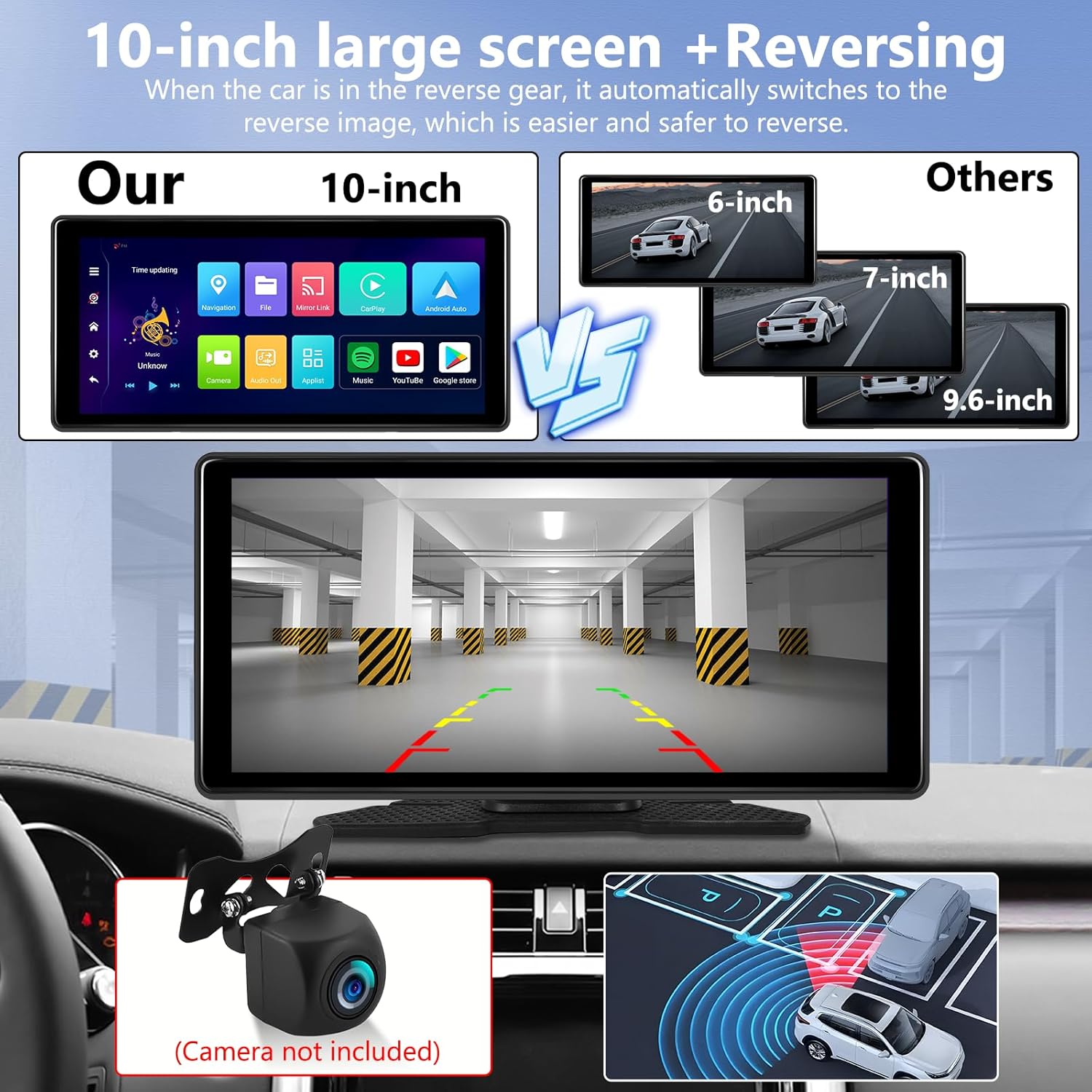 CAMECHO car stereo mounted on a dashboard