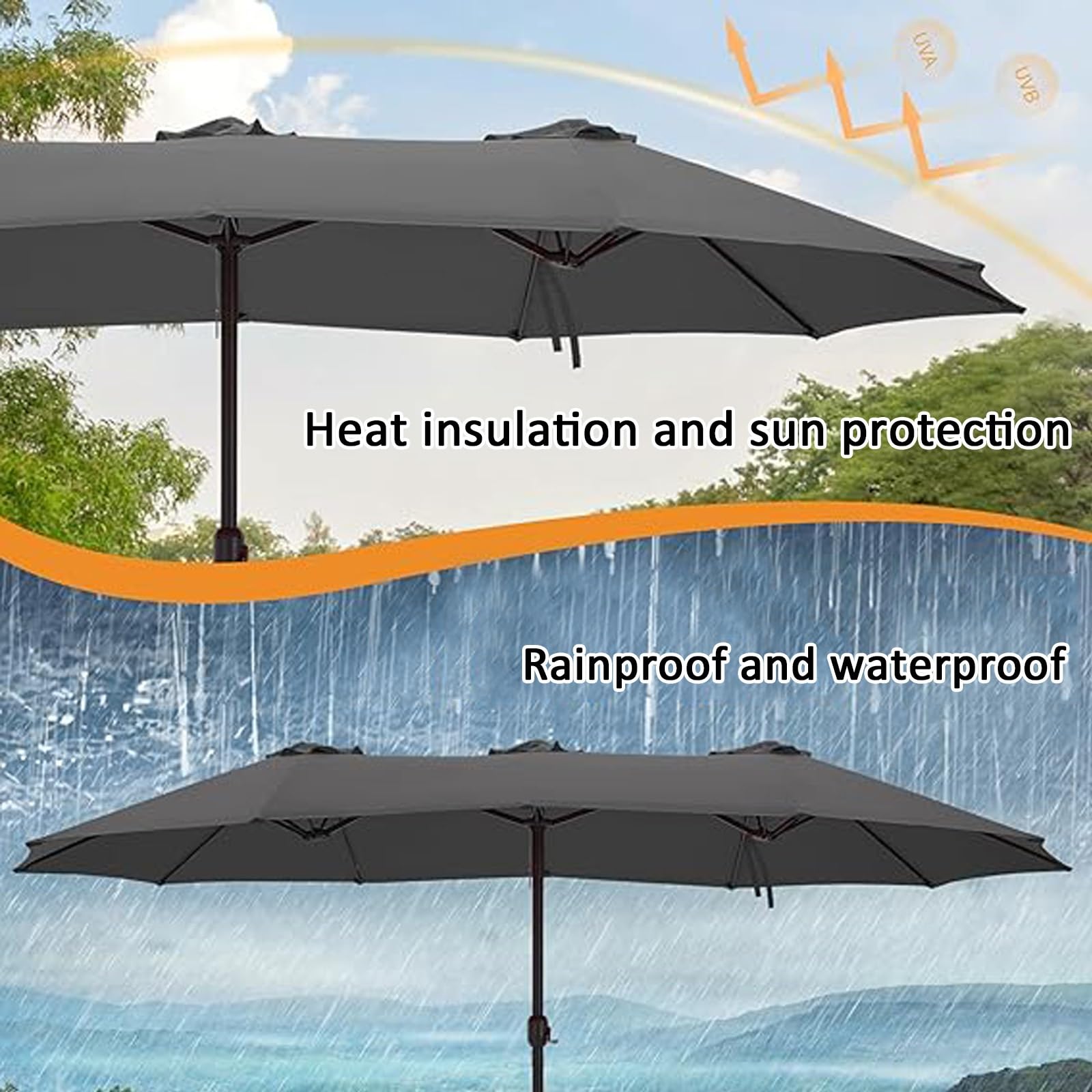 12 Baleines 3 Têtes Toile De Rechange Pour Parasol, Dessus De Parapluie De Remplacement Pour Parasol Déporté, Cour, Jardin, Ø270cm Imperméable Auvent De Rechange, Pas Facile À Décolorer(Off white)