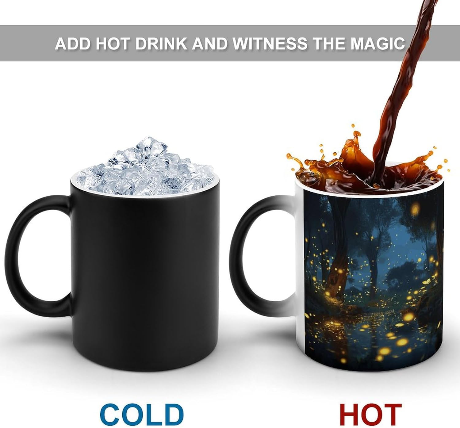 Color Changing Mug Fireflies Printed Ceramic Coffee Mug Heat Changing Sensitive Mug Magic Heat Changing Coffee Mug Novelty Coffee Mugs