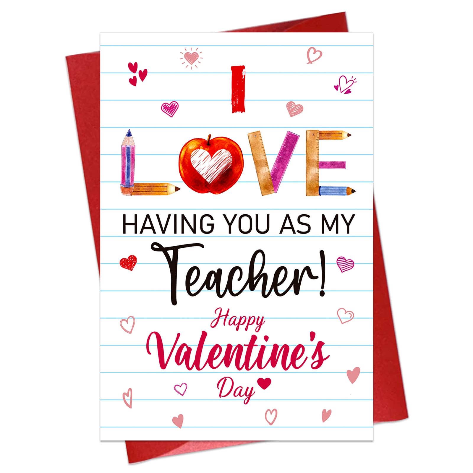 Valentine's Day Card for Teacher - I Love Having You as My Teacher Card with Envelope, Thank You Teacher Appreciation Gift from Student, Classroom Valentine Card for Educators