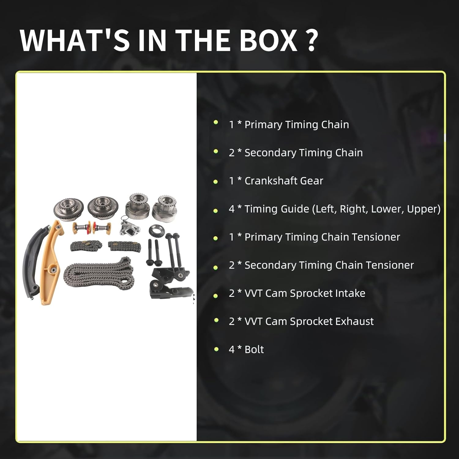 AT4Z6B274A AT4Z6L266B 90738S Engine Timing Chain Kit with VVT Cam Phaser Fits for Ford Edge Expedition Explorer Mustang/for Lincoln MKX Navigator Nautilus/for Hyundai Elantra Tuscon 2011-2020