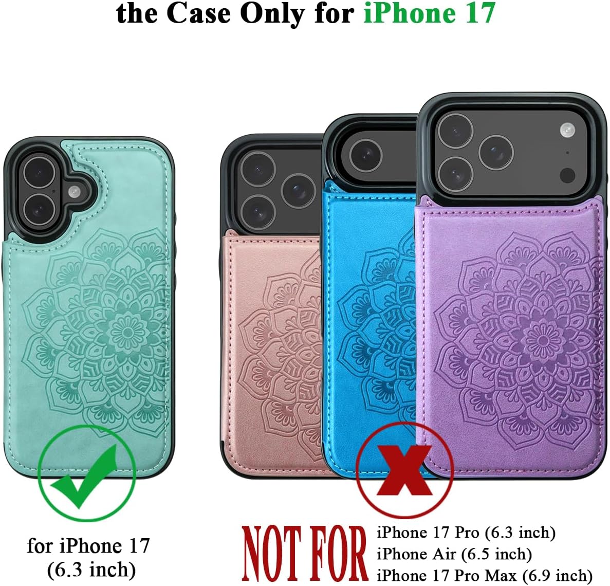 MMHUO for iPhone 17 Case with Card Holder,Flower Magnetic Buttons Protective Wallet Case for Women for iPhone 17 (6.3 Inch),Mint - Image 7