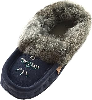 Women's Suede Slippers Rabbit Fur Collar Soft Sole Moccasins