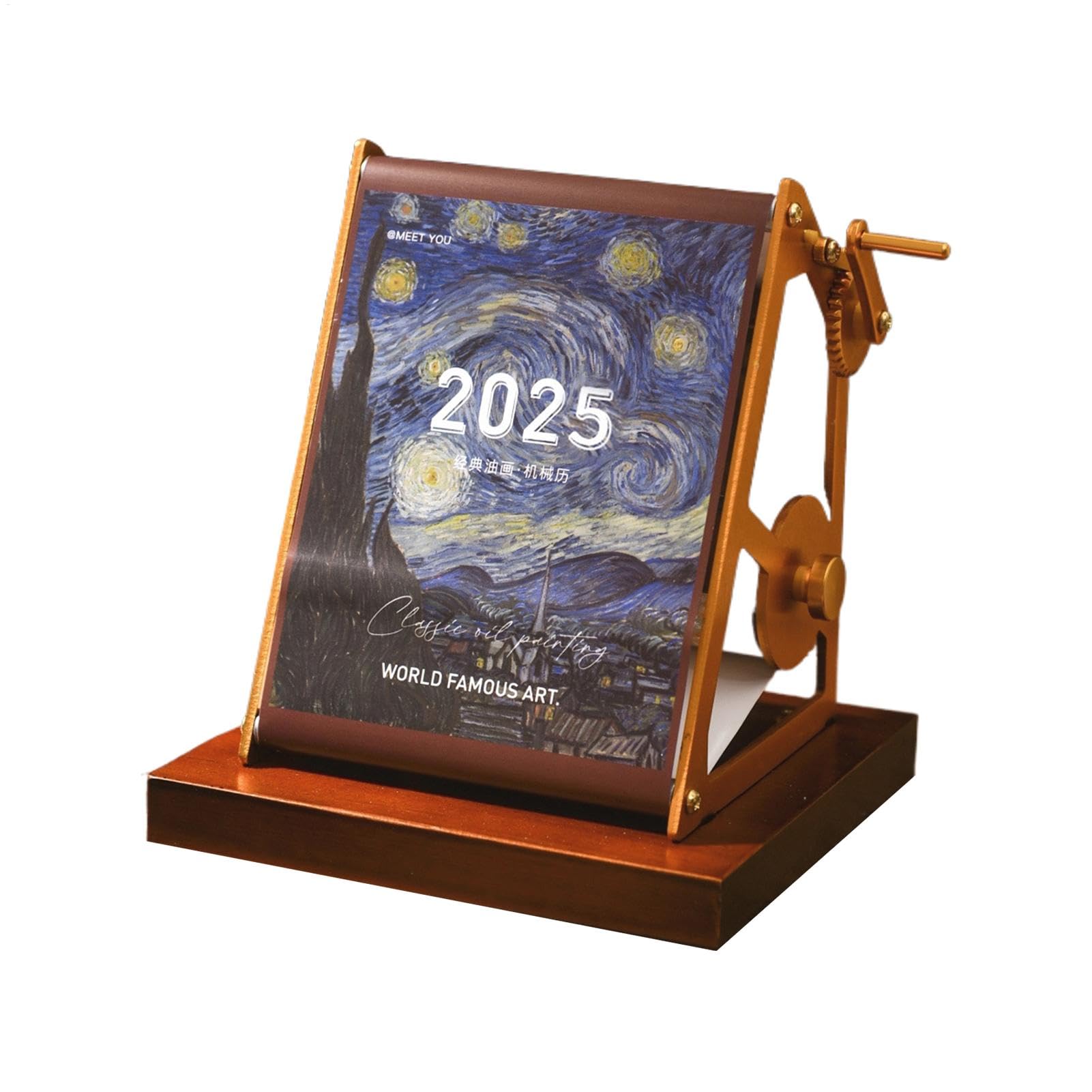 Calendrier debout à manivelle, calendrier de bureau 2025 Calendrier