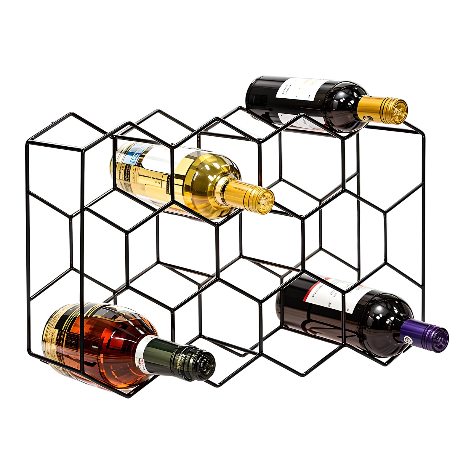 Dokeno Botellero de Encimera – 14 Botellas de Metal Negro Moderno Independiente pequeño – Soporte de Vino de Mesa de 3 Niveles para gabinete, despensa – Estante de Vino encimera – no Requiere
