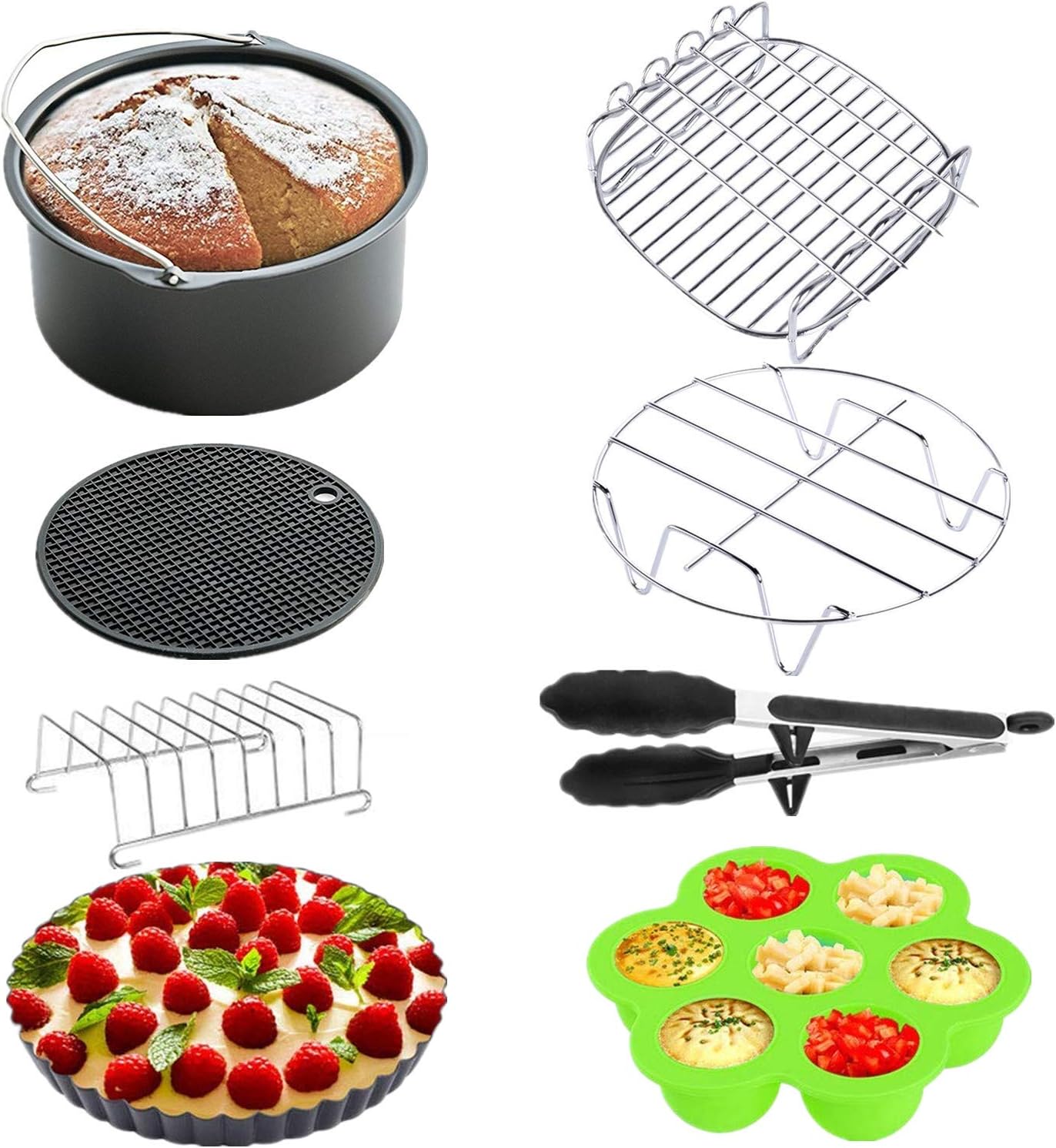 XL Air Fryer Accessories 8 Inch for Gowise Phillips Power Nuwave Farberware and Cozyna Air Fryer, Set of 8, Fit All 5.3QT - 5.8QT and UP [Energy Class A+]