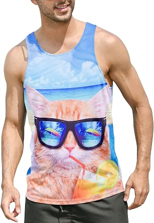 Goodstoworld Mens 3D Tank Top Novelty Graphic Breathable Quick Dry Sleeveless Beach Shirt S-4XL