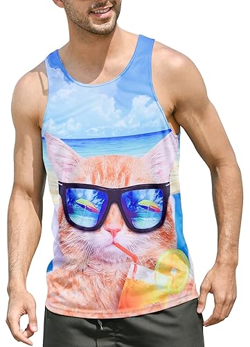 Goodstoworld Mens 3D Tank Top Novelty Graphic Breathable Quick Dry