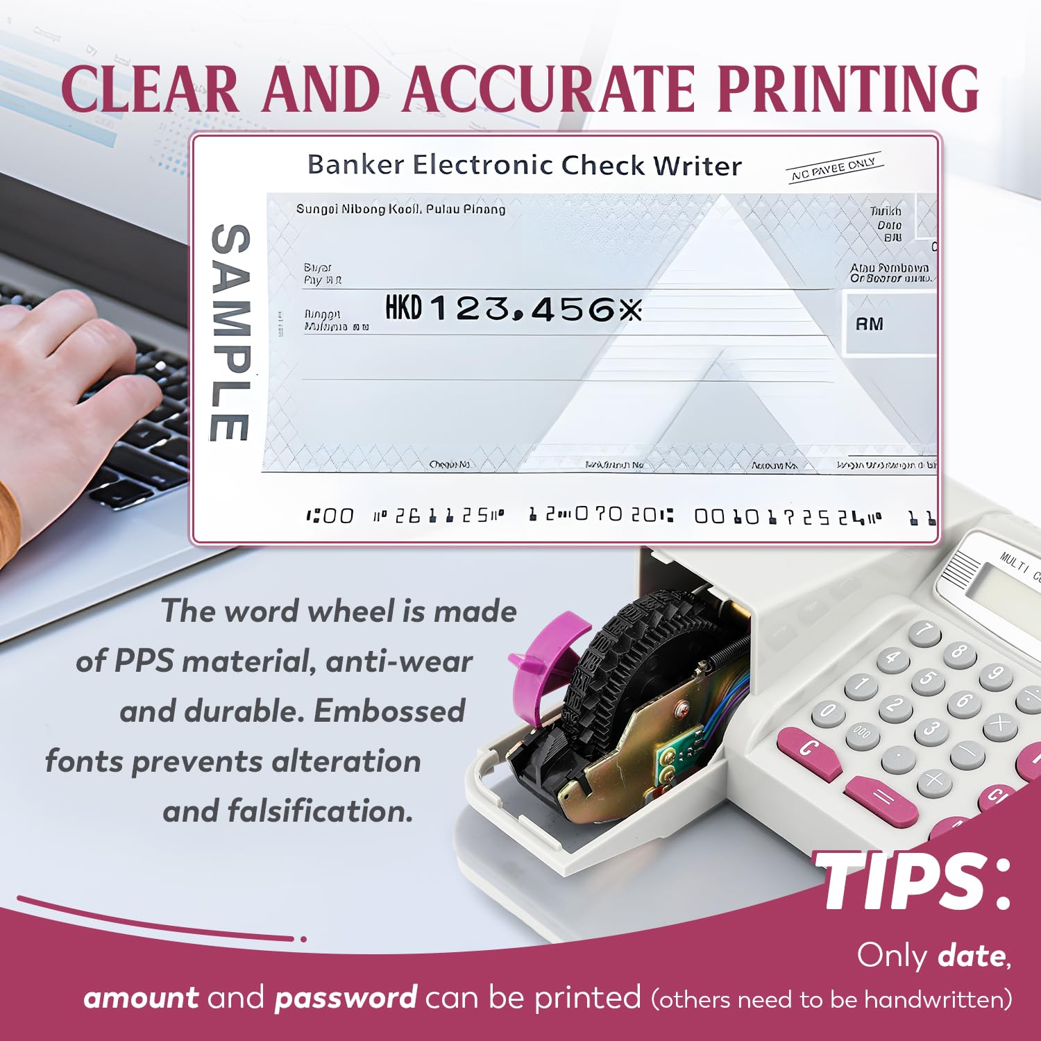 CGOLDENWALL XD-310 Checkwriter universel haute vitesse 110V-220V