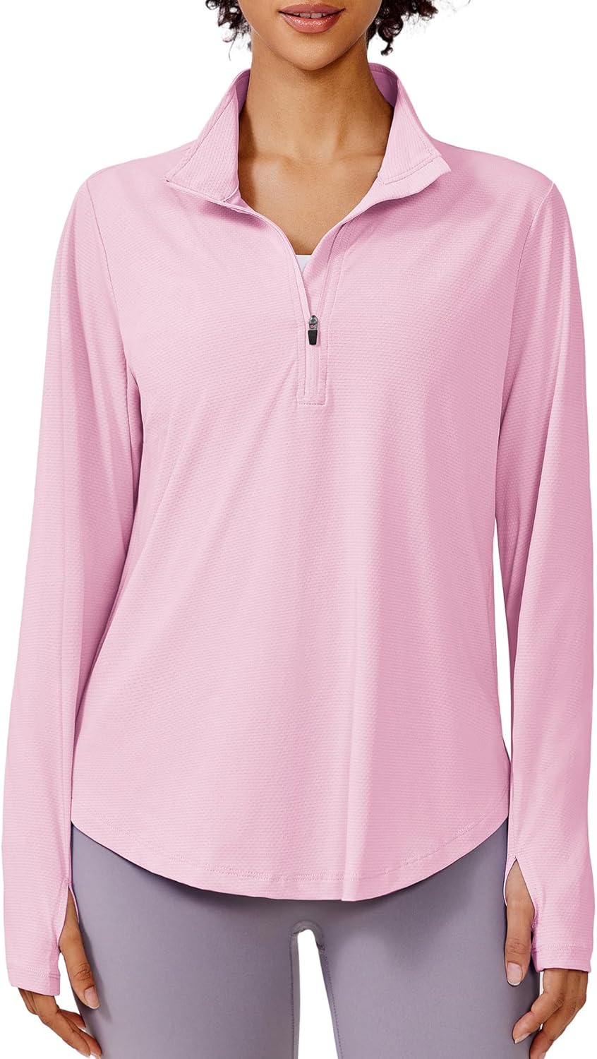 PINSPARK Long Sleeve Workout Tops for Women UPF 50+ Sun Protection Shirts Half Zip Quick Dry Athletic Running Hiking Golf