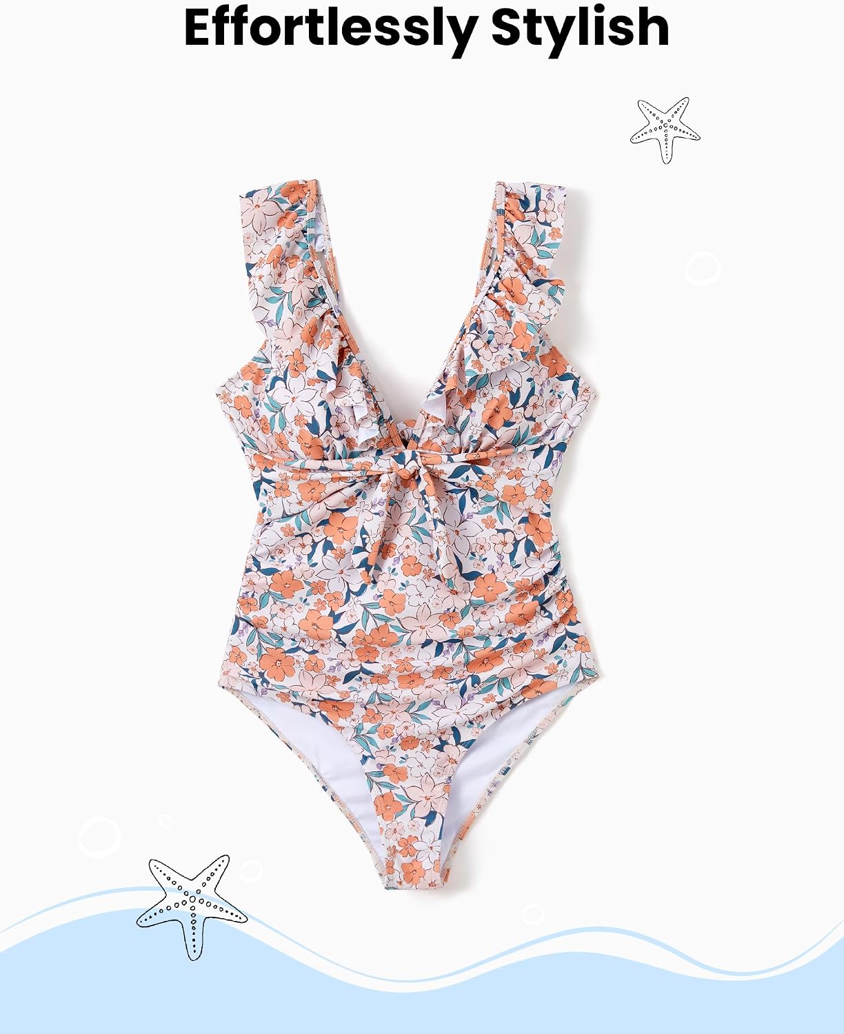 PATPAT Family Matching Swimwear Set: Floral Print Sleeveless Ruffled One Piece Bathing Suits