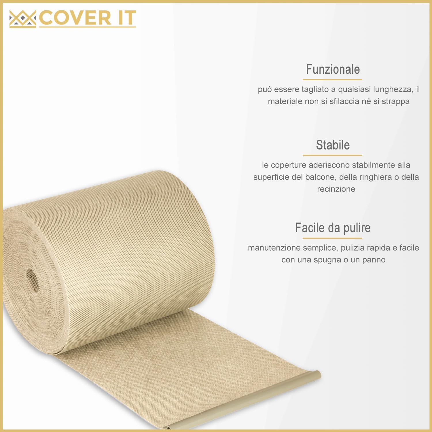 COVER IT Beige Rotolo Frangivista da Esterno 19cmx33m - Frangivista per Recinzione Giardino Peso Base 150 g/m2 - Strisce Frangivista PVC - Ombreggiante per Recinzione