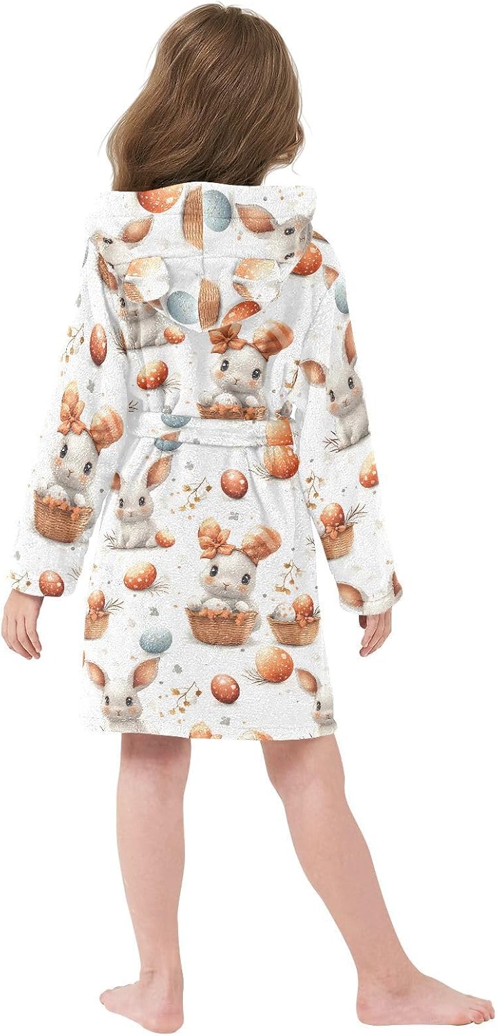 senya Watercolor Easter Bunnies 3 Toddler Hooded Bathrobe Kids Soft Plush Bath Towel Robes for Boys Girls 2-12 Years