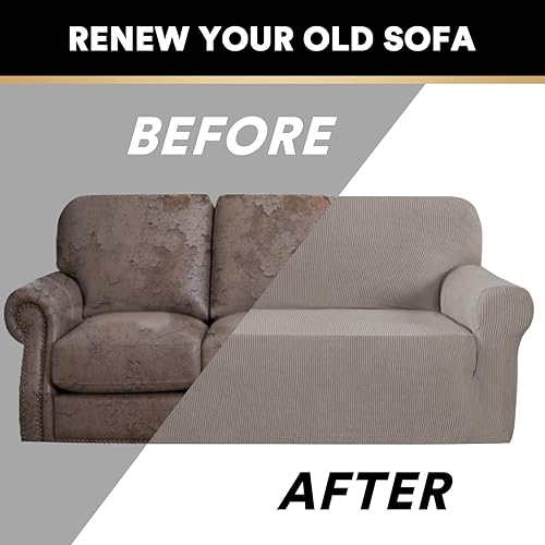 Miniatura 4 de PrinceDeco Funda elástica para sofá de 3 cojines, protector de muebles con parte inferior elástica antideslizante, apta para perros (sofá, gris