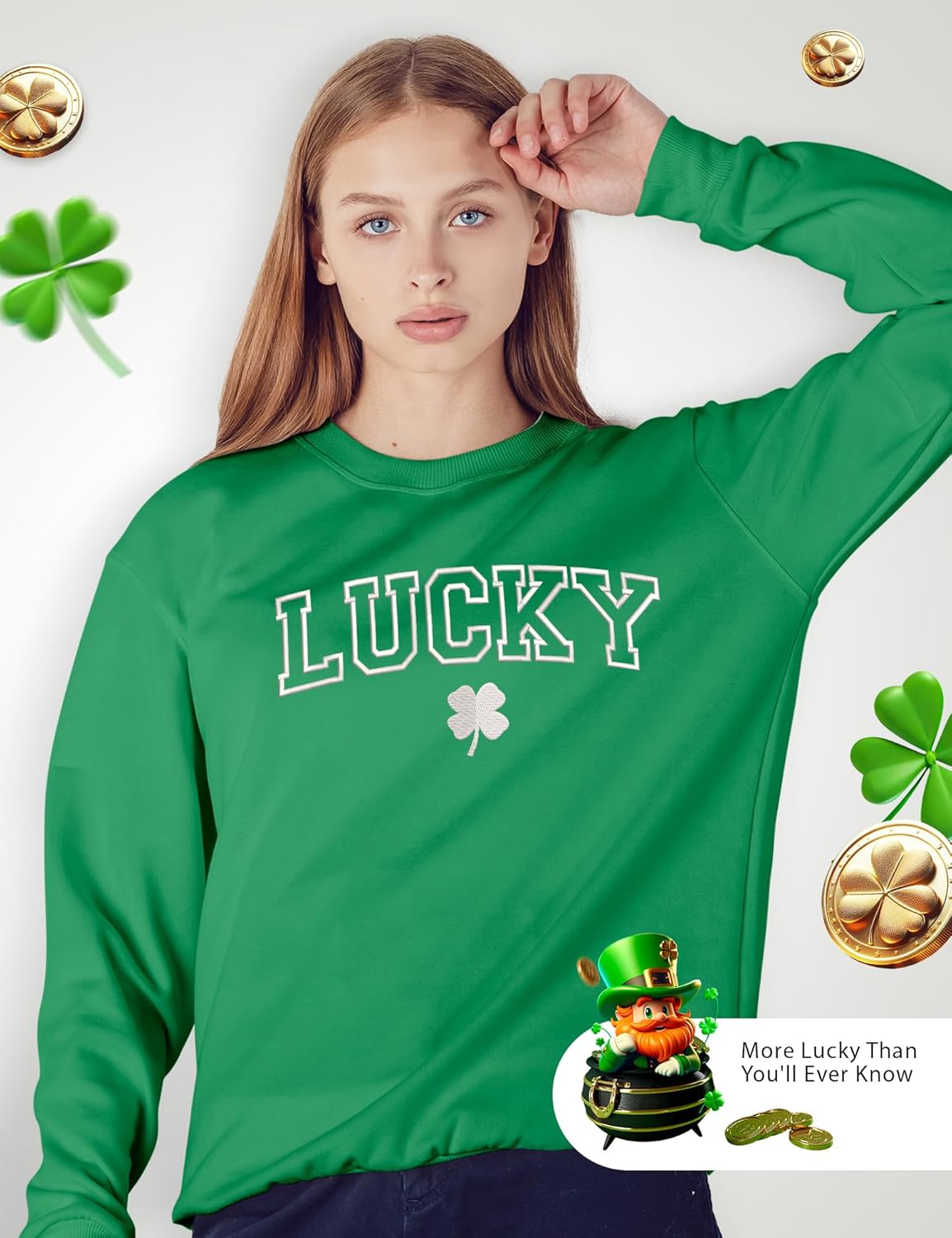 St Patricks Day Shirt Women - Lucky Shamrock Sweatshirt - St. Patrick's Day Sweatshirt - Image 4