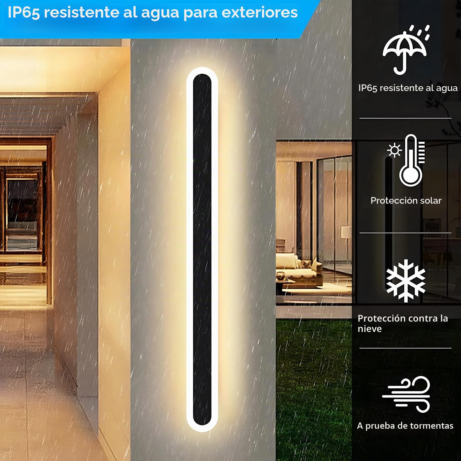 120CM/25W Aplique Pared Exterio LED con Control Remoto | Regulable 10%-100%,3000K-6000K Lampara de pared Largo Impermeable Exterio para Villa Jardines Terrazas Balcón,Negro,110-240V
