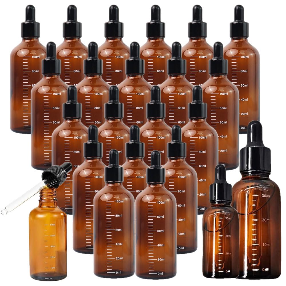 50PCS 5ml-100ml Nachfüllbare Glas Dropper Flaschen Mit Skala Reagenz Augentropfen Bernstein Augentropfen Aromatherapie Flüssigkeit Pipette Flasche Flaschen reise (30ML)