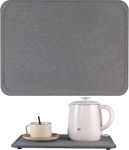 NiuYichee Tapete de secado para encimera de cocina (16 x 12 pulgadas), posavasos de diatomita absorbente de agua, organizador de fregadero seco