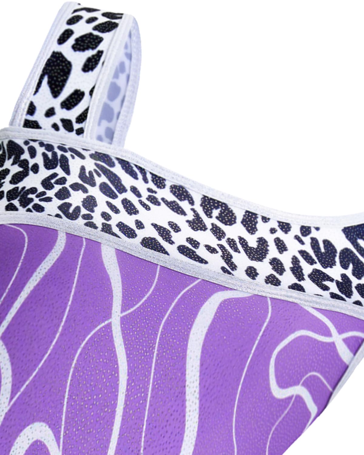 Gogokids - Set da ginnastica in 3 pezzi, con scollo a Y, senza maniche, con pantaloncini e fascia, con motivo a blocchi di colore blu e viola, 3-12 anni