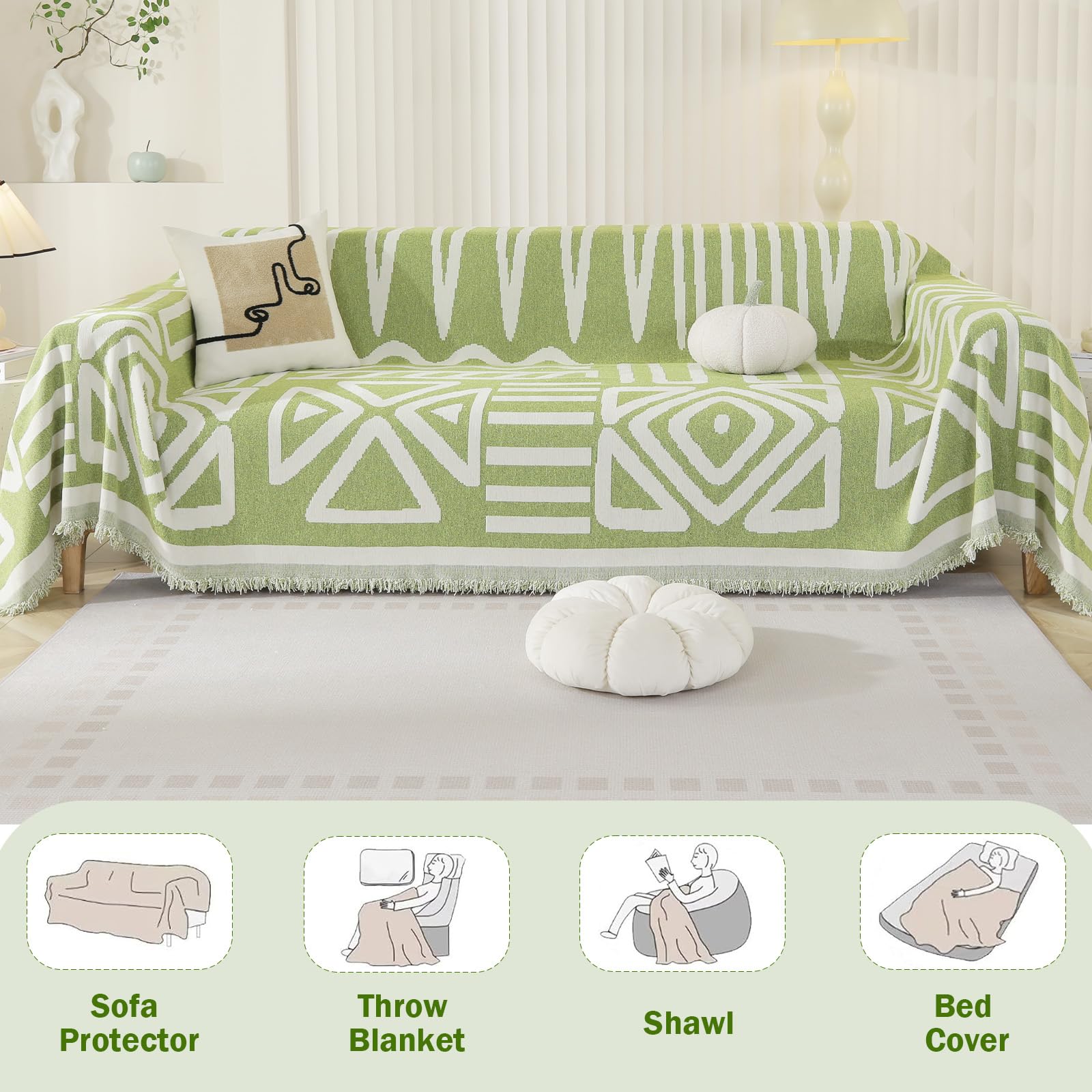 Royhom Boho Sofa Cover 3 Seater, Corner Sofa Covers L Shape, Washable Couch Cover with Tassel - Image 4