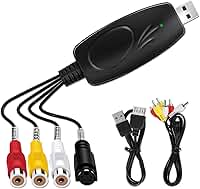 Placa de captura de áudio e vídeo USB 2.0, digitalização de vídeos antigos, VHS VCR TV para conversor de DVD, adequado para Mac OS e Windows 10/8/7/XP/Vista, com um cabo de extensão RCA de 100 cm e CD