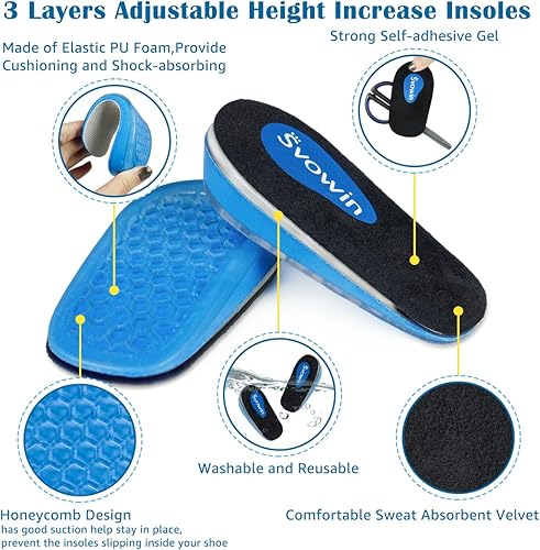 Miniatura 4 de Plantillas de aumento de altura ajustable de 3 capas, insertos de elevación de talón para discrepancias de longitud de pierna y tendinitis de