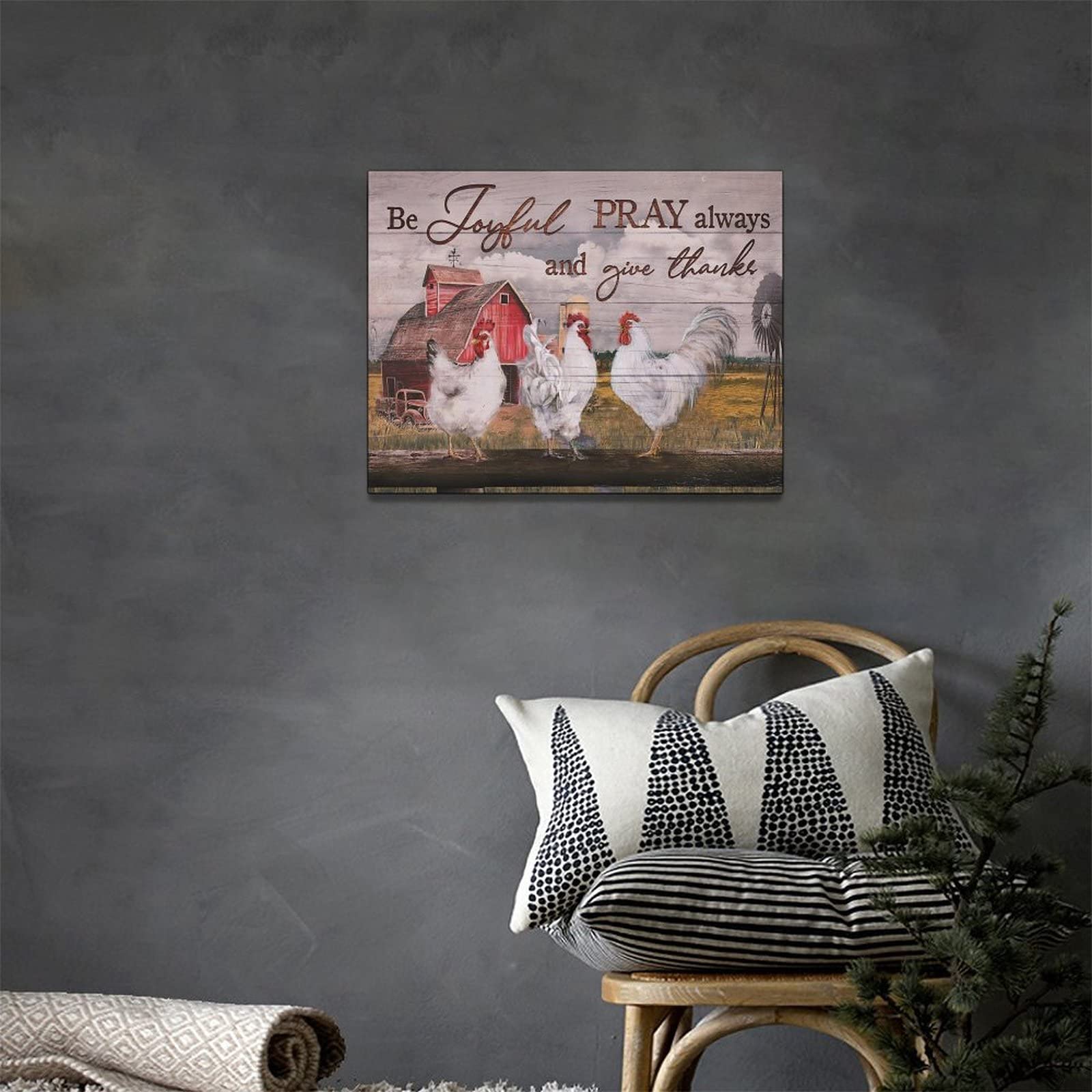 Wandbild Aus Holz Im Bauernhaus-Stil: Gerahmtes Gemälde Mit Scheune & Windmühle, Rustikale Landschaft Für Wohnzimmer Oder Schlafzimmer
