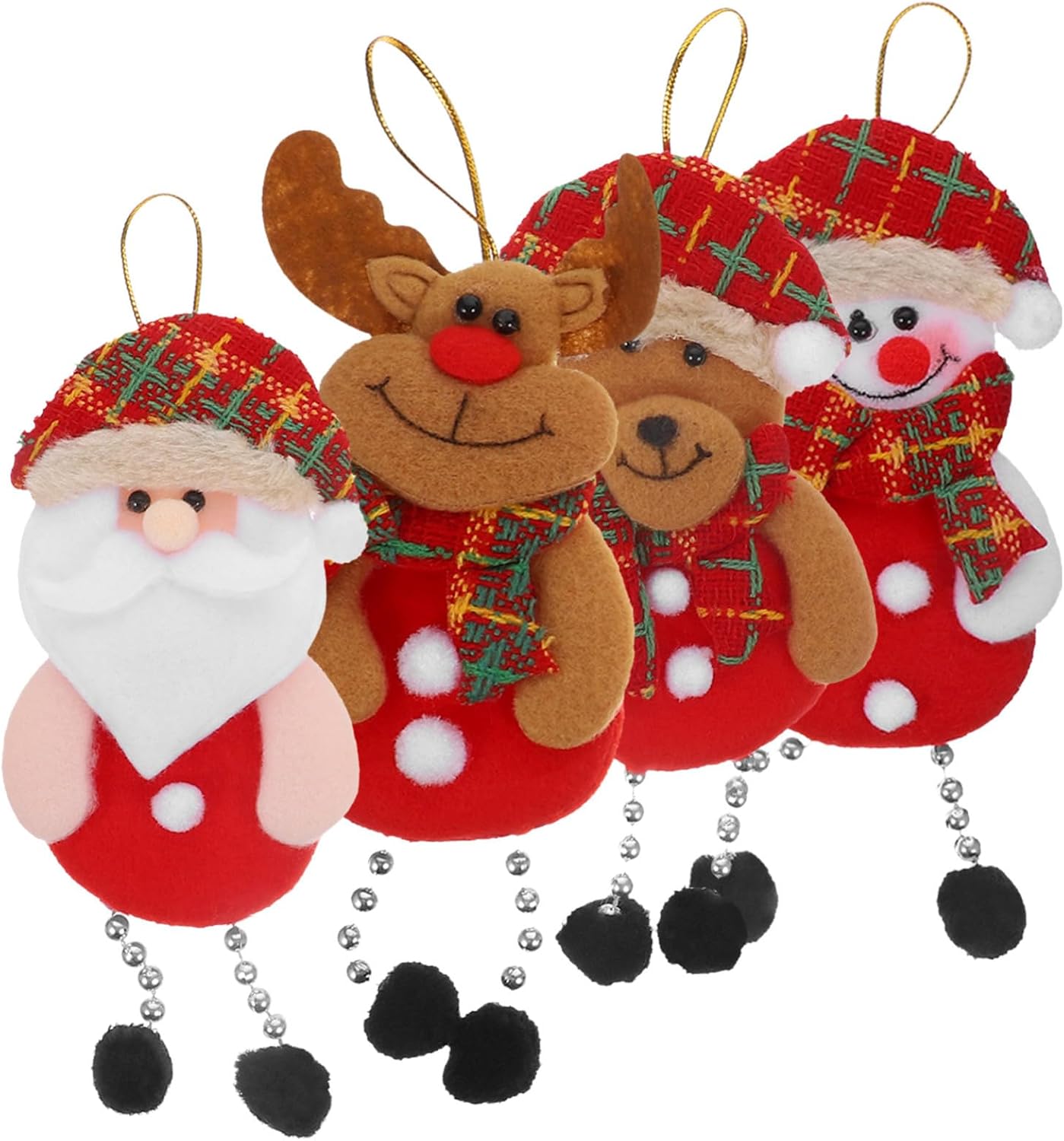 Christmas Doll Decorations 4Pcs Xmas Tree Hanging Ornaments Santa Claus Snowman Bear Elk Plush Fabric Pendants for Holiday Party Home Decor
