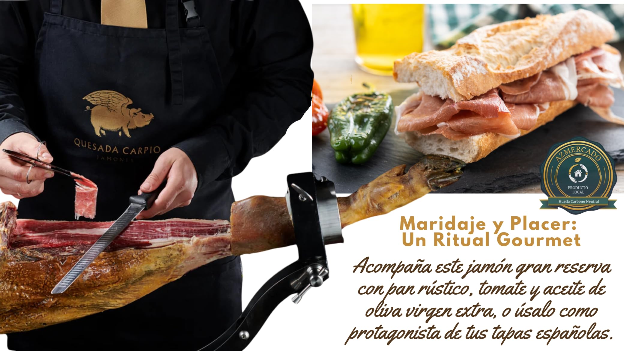 Jamón Duroc Gran Reserva Pieza Entera 8kg Quesada Carpio® | Curación Artesanal +18 Meses en Secadero | Sabor Gourmet Accesible | Ideal Regalos y Eventos