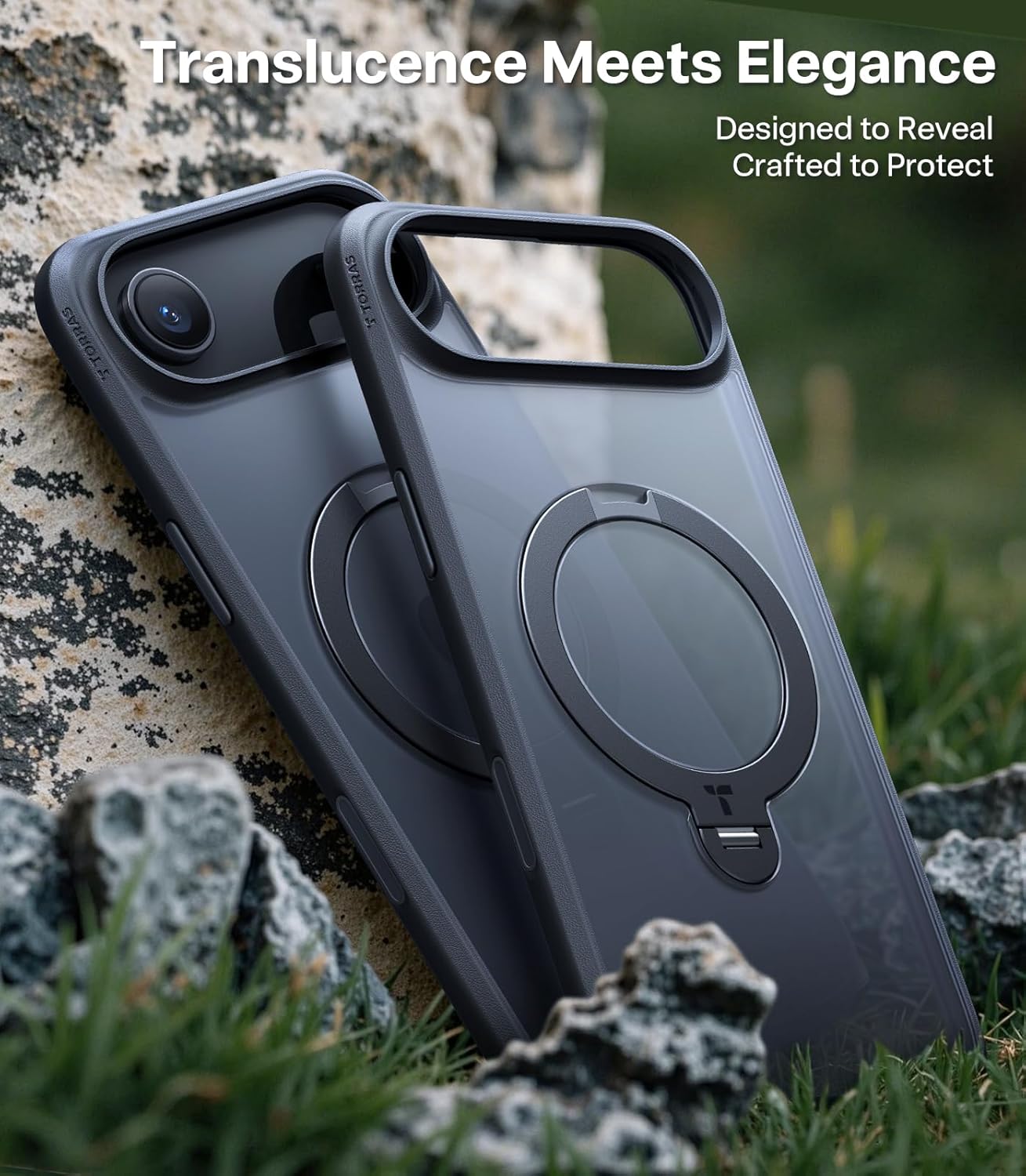 TORRAS Q3 Spin for iPhone Air Case, Patented 360 Magnetic Stand, Fit for MagSafe, Built-in Ring Holder Kickstand, Rugged Military-Grade Protective Case for iPhone 17 Air, Camera Control Button, Black