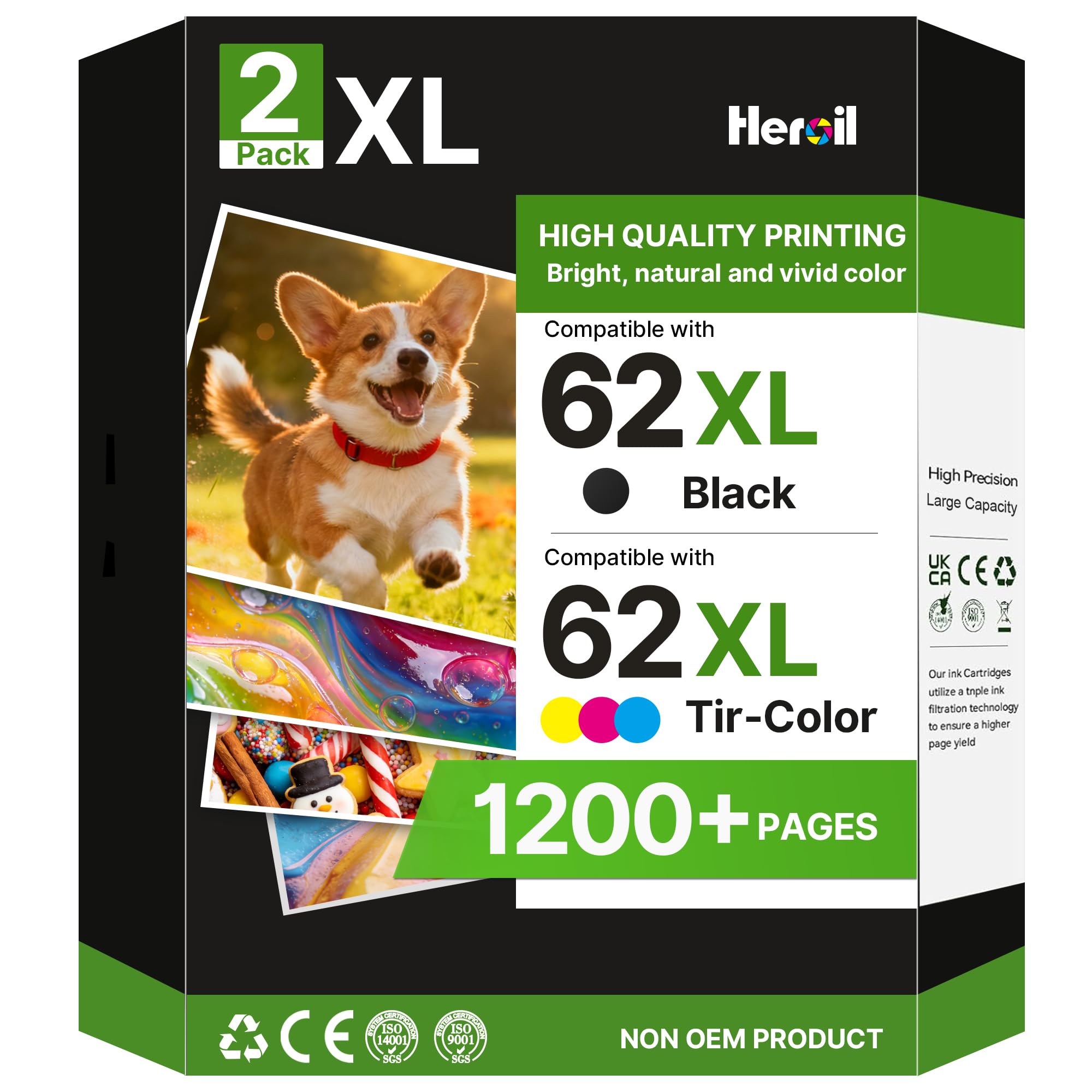 62XL 62 XL Cartucce d'inchiostro per hp 62 Nero e Colore Compatibili Cartucce per hp 62 Nero Envy 5540 5547 5640 7640 5644 5646 per Officejet 200 250 5740 5742 5744 (Nero e Colore, 2-Pack)